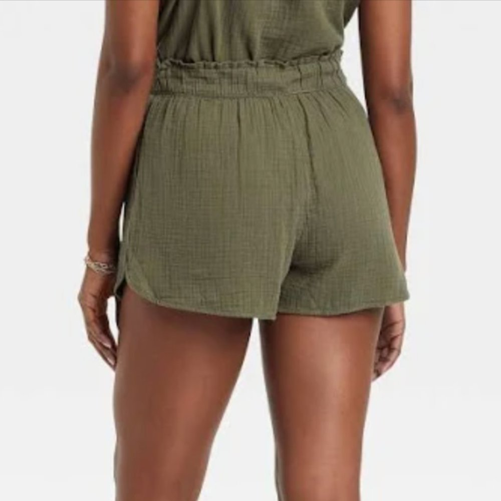 Olive Green Cotton Gauze Shorts
